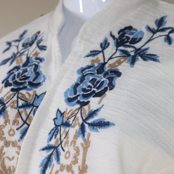 Chicos Zenergy Blue WhiteFloral Embroidered Open Floral Jacket Sweater Size 3 XL - Picture 5 of 16